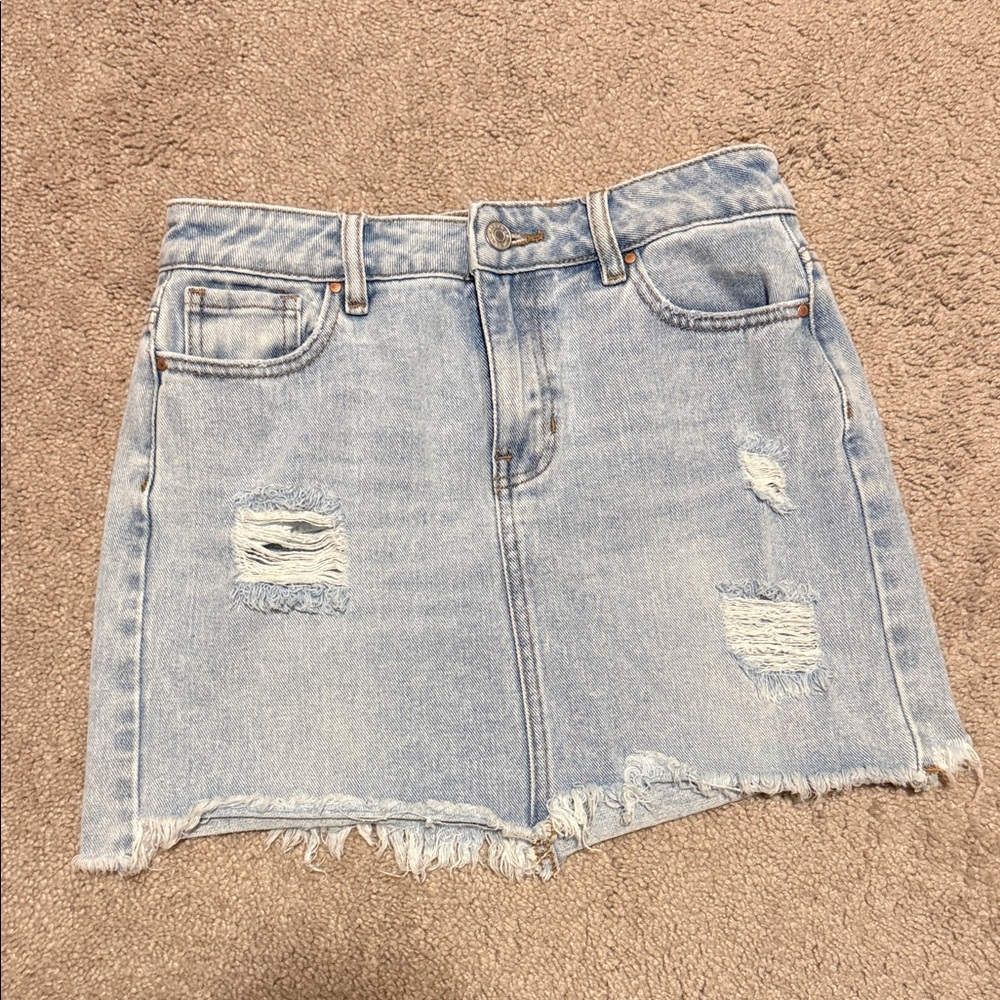 PacSun Light Blue Distressed Mini Skirt